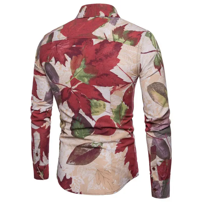 Men's Fashion 100% Cotton  Printing  Shirts Long-Sleeved Men Personality Printing Long-Sleeved Shirt large Size Shirt Size 5XL