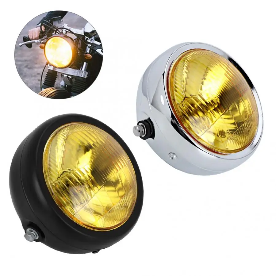 Мотоцикл Круглый фара ретро Желтый объектив подходит для Suzuki/Yamaha/Honda/CG125/GN125/CB/CL Рабочая лампа