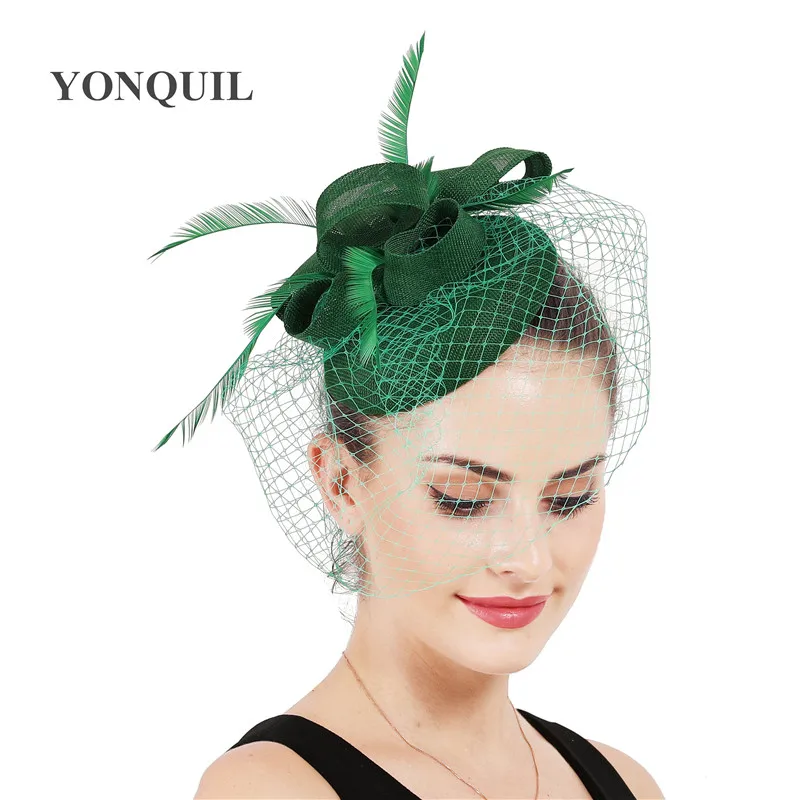 Женская винтажная шляпка федора Элегантная из сетчатой ткани с перьями для