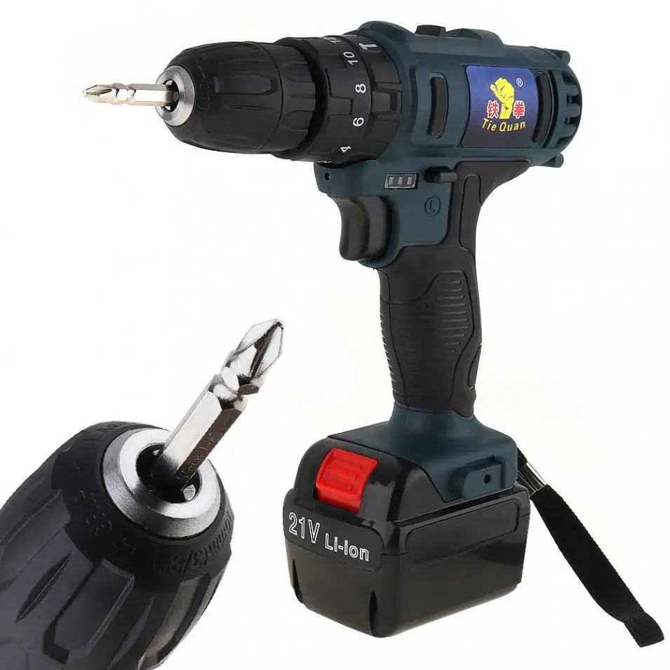 

Cordless 21V Electric Drill Screwdriver Lithium-Ion Battery Two Speed Household Power Tools for Handling Screws Punching