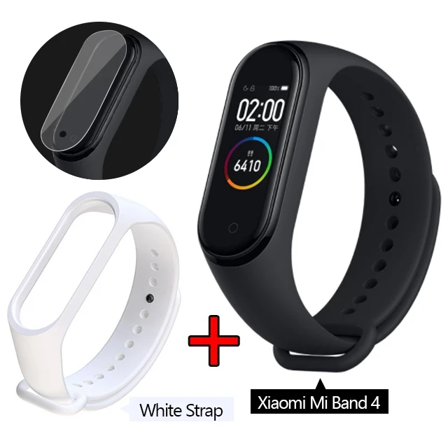 add white strap Xiaomi mi Band 4 Smart band 4 цветной экран Браслет Пульс фитнес музыка Bluetooth 50 м водонепроницаемый xiaomi браслет 4 mi Band - Цвет: add white strap