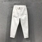 Изысканные женские белые черные, цвет хаки брюки с эластичным поясом, джинсы с высокой талией и манжетами, повседневные брюки-султанки, большие размеры, S-5XL