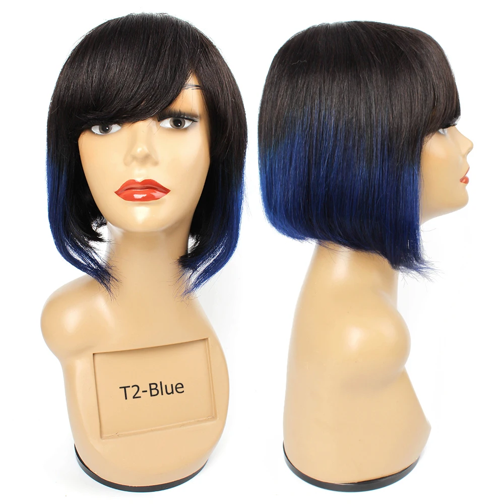 Bobbi Collcetion парик из человеческих волос с челкой Омбре Зеленый Фиолетовый Красный
