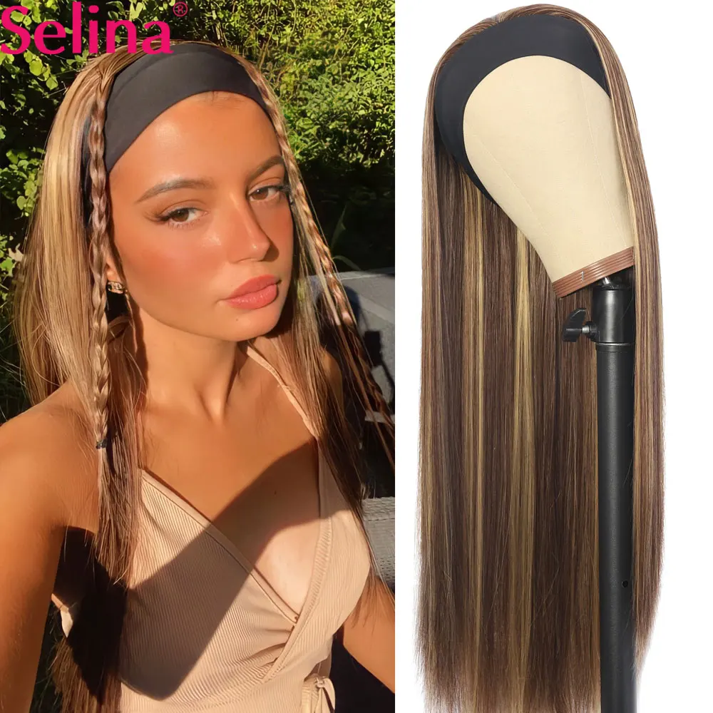 

Selina Straight Synthetic Headband Wig Highlight Wig P27/33 Mixed Honey Blonde Wigs Daily Party Cosplay Wig Heat Resistant Fiber