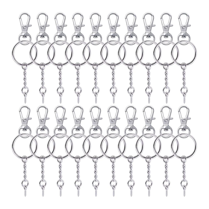 

50 Pieces Metal Swivel Clasps Lanyard Snap Hook Lobster Claw Clasp and Key Rings Keychain with 11mm Screw Eye Pins