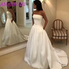 ANJURUISI 2020 простые трапециевидные свадебные платья, атласное женское платье со шлейфом, vestido de noiva, прозрачный пляж, для гостей свадьбы