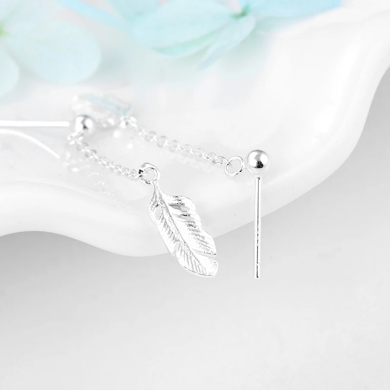 Женские серьги подвески с перьями длинные из серебра 925 пробы 2018|Серьги-подвески|