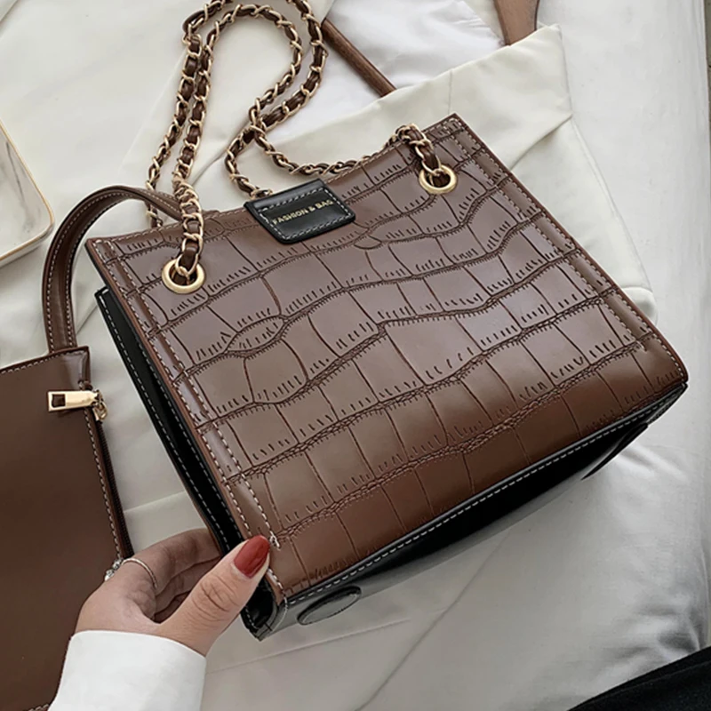 Модная композитная сумка из искусственной кожи с каменным узором вместительные