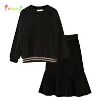 4 to 14 years toddler girl clothes set black velour long sleeve tops fishtail flare skirt 2 pieces sets girls fall outfits
