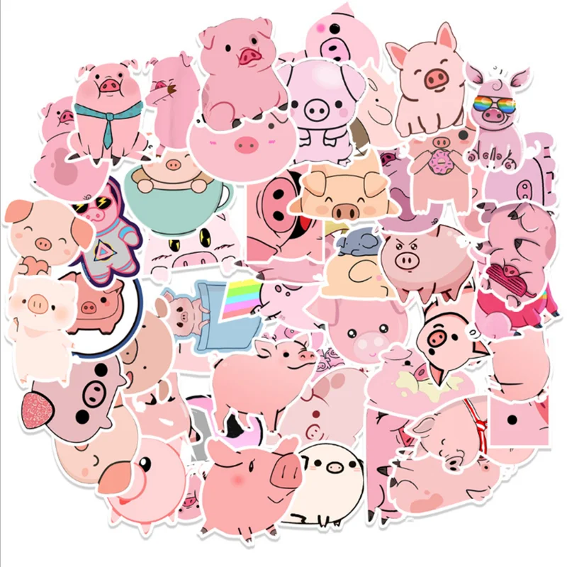 

10/30/50 PCS Cute Cartoon Piggy Sticker Suitcase Laptop Guitar Helmet Waterproof Decoration Toy Wholesale