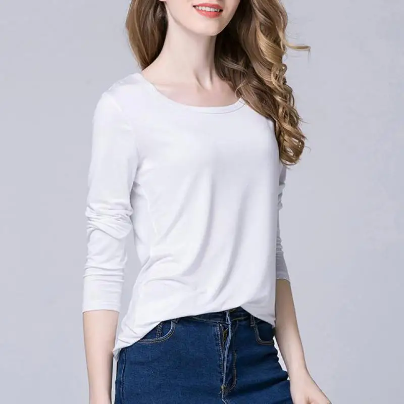 Осенняя одежда с длинными рукавами однотонная Модальная свободная круглым