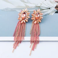 2022 new colorful crystal long metal chain dangle drop earrings high quality luxury pink rhinestone earring jewelry for women