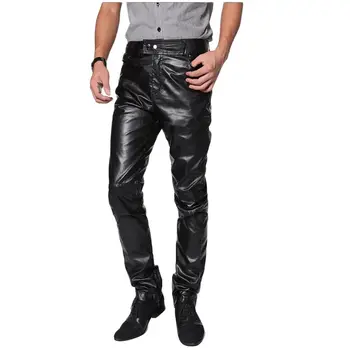 Men Leather Pants Casual Style Straight Motorcycle Pants Black Autumn Winter Pants Men Pantalon Homme PU Leather Trousers 1