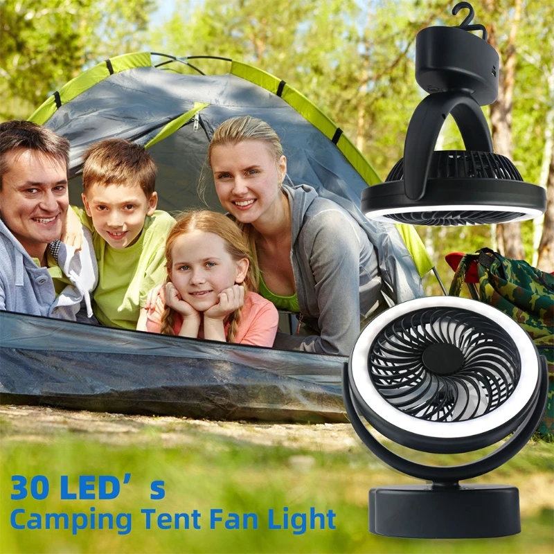 

Rechargeable Desk Fan Portable Summer Camping Mini Fan with LED Lantern Power Bank for Tent Outdoor