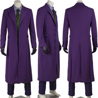 movie dark knight cosplay costume villain joker suit halloween carnival clown outfit full sets with purple jacker