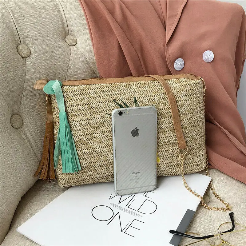 Женская летняя пляжная сумка большая женская соломенная из ротанга плетеные