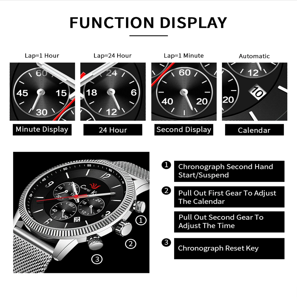 

Carsikie Mechanical Men Wrist Men Quartz Mechanical Wristwatches Military Sport Quartz Stainless Steel Watches Man Sliver