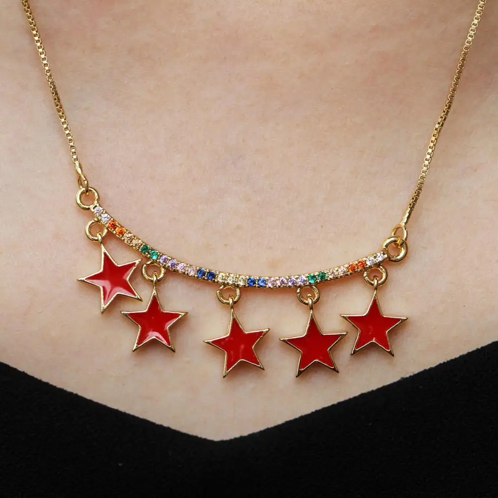 Новые Позолоченные микро радужные CZ/Эмаль Звезда кисточка цепочка подвеска