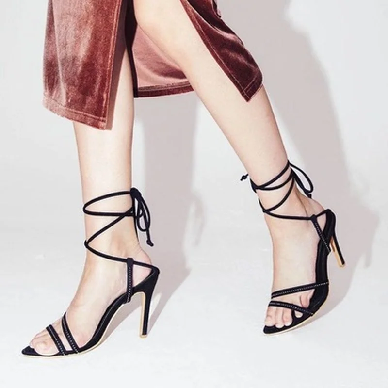 

2021 New Summer Women's Sandals PU Lace-Up Sexy Thin High Heels 12.5CM Silk Sandals fashion shoes