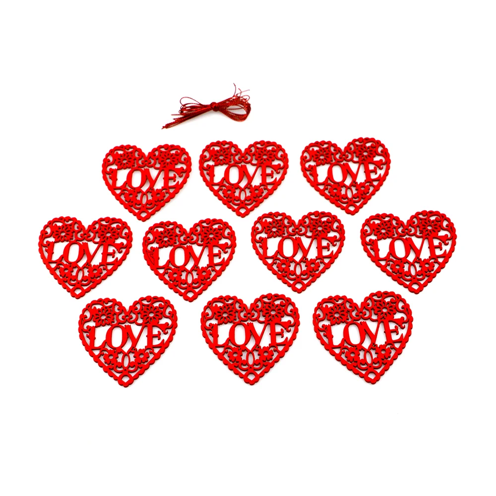 10 шт. украшения для подарки полое деревянное украшение в форме сердца подвесное