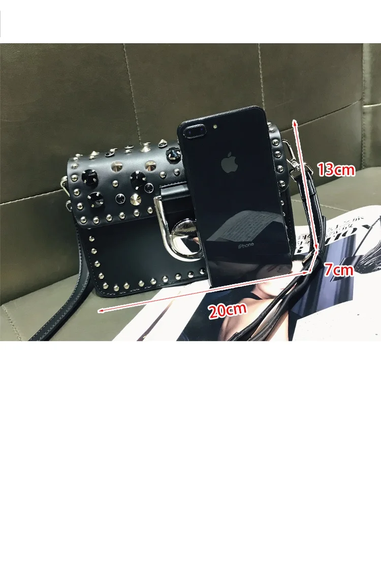 

Female New Fashion The New Rivet Simpler Pu Leather Women Shoulder Bags Crossbody Bags Messenger Bag Women's Handbag Black