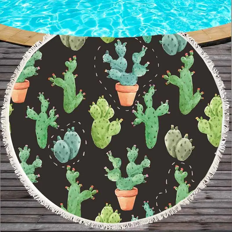 Пляжное полотенце с принтом кактуса летнее круглое кисточками ананас гобелен