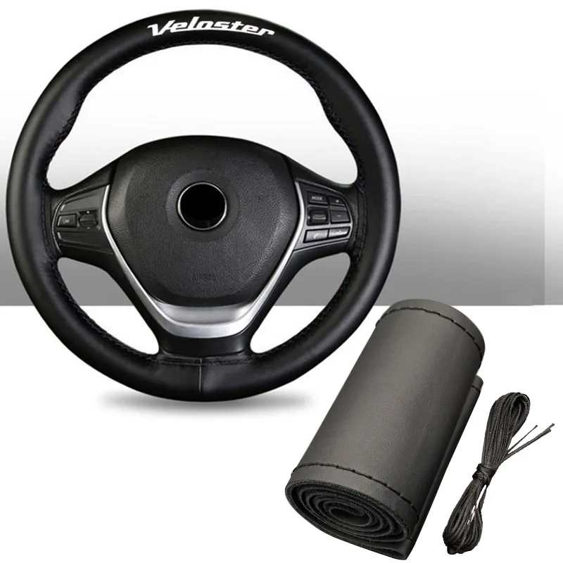 

15 Inch 100% Cowhide Braid with Needles Thread Genuine Leather Car Steering Wheel Cover Soft Anti Slip For Hyundai Veloster