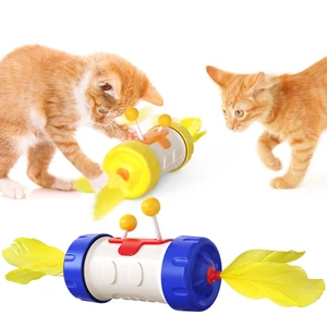 New cat toy TPR material non electric drive car with cats playing Feather Puzzle Tumbler toy for kitten cat self play Teaser toy