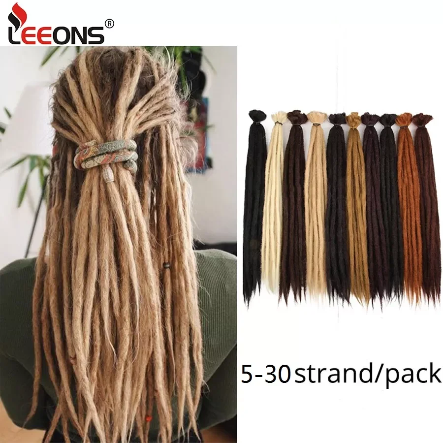 Leeons Synthetic Hair Handmade Dreadlocks Hair Extensions Crochet Hair Black Brown 1 Strands Dreadlock For Women And Men 20 Inch