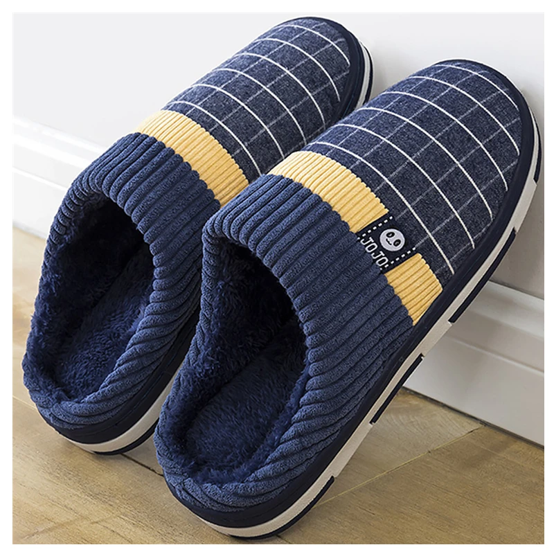 Зима 2019 Новинка теплые мужские тапочки короткие плюшевые домашние из флока для