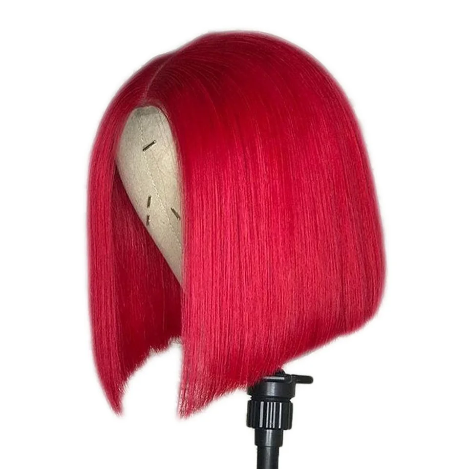 Розовый Боб Синтетические волосы на кружеве парики человеческих волос 13X4