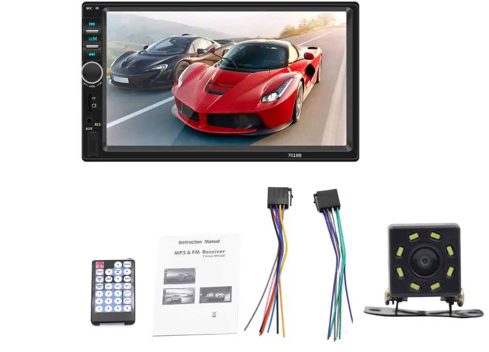 With 8Led camera Автомагнитола 2 Din Mp5 плеер Bluetooth Handsfree сенсорный экран авто радио обратное изображение поддержка камеры заднего вида Mirrorlink 7018b - Цвет: With 8Led camera