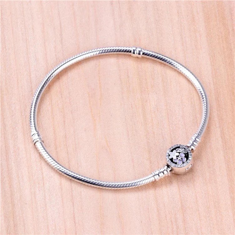 

Silver Color Charms Chain With Pink Flower Snake Clasp Bracelets For Charms Beads & Pendants For Women Wedding Jewlery