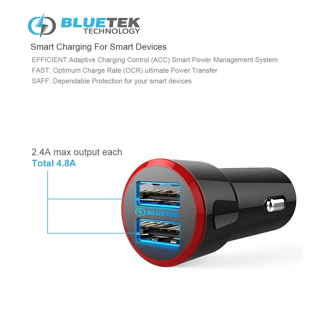TeckNet PowerDash 5V Автомобильное зарядное устройство адаптер 4.8A/24W Двойная быстрая USB