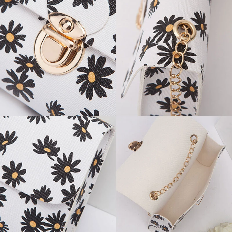 

Women Daisy Pattern Crossbody Bag 2020 New Mini Square Bags Pu Leather Chain Shoulder Messenger Bags Ladies Lock Handbag