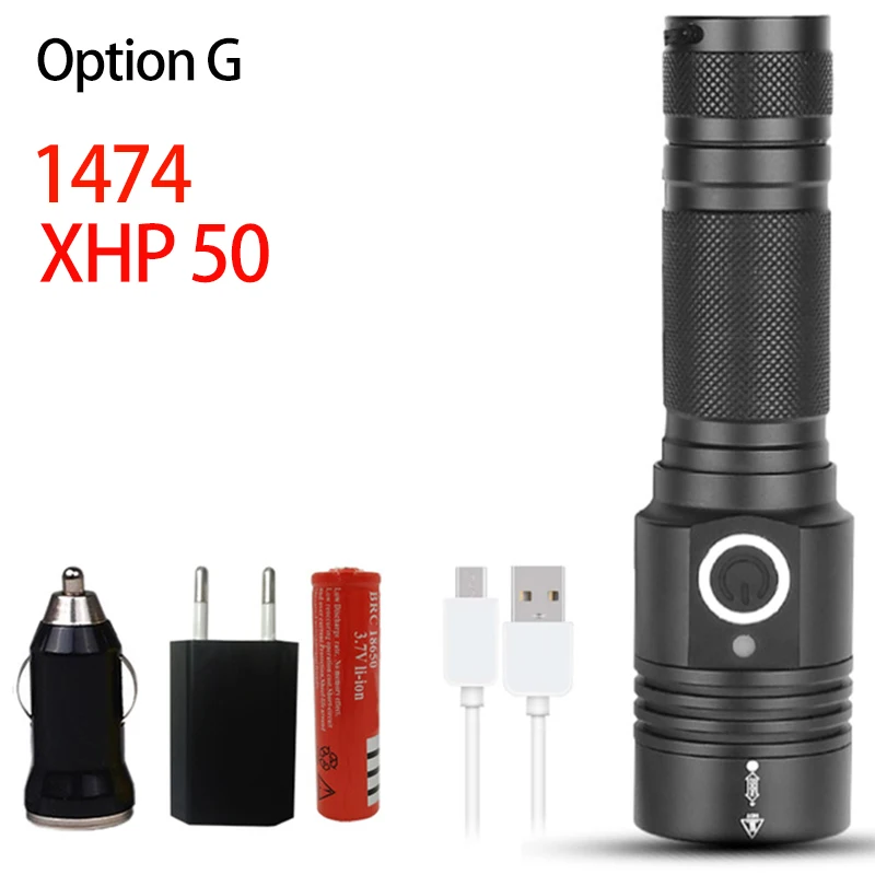 Option G XHP70.2 мощный светодиодный светильник-вспышка, масштабируемый супер светильник фонарь, перезаряжаемый аккумулятор, водонепроницаемая лампа, ультра яркий фонарь для рыбалки - Испускаемый цвет: Option G