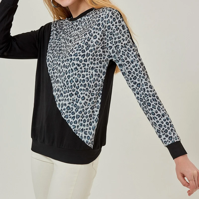 

Plus Size 2020 New Casual Female Pullovers Leopard Patchwork Sweatshirts Fashion Autumn Women Long Sleeve Sweatshirt Knitted Top
