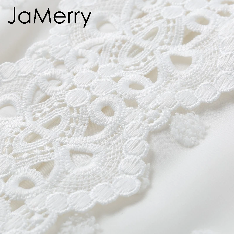 JaMerry винтажное Сексуальное Белое Кружевное короткое платье, женское длинное платье с рукавами-фонариками в горошек, женское роскошное тонкое вечернее мини-платье vestidos