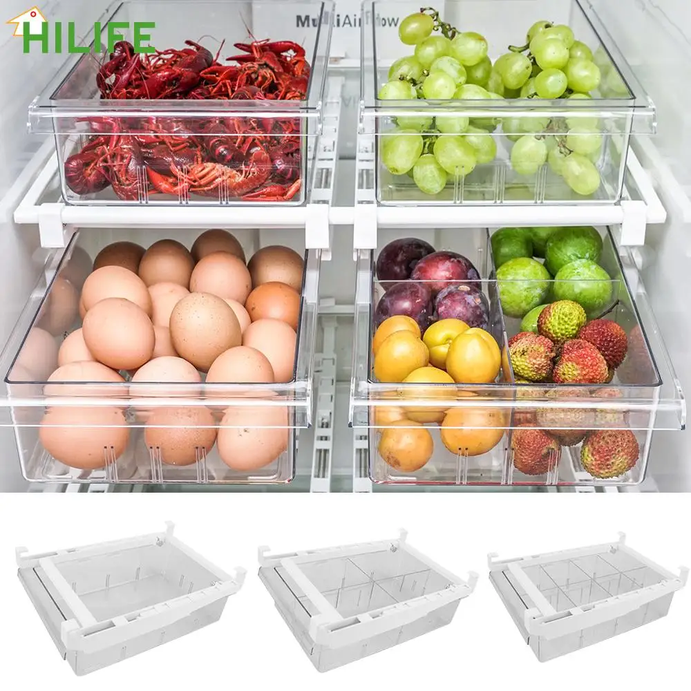 

Регулируемый ящик холодильника с решеткой 1/4/8, контейнеры для хранения в холодильнике, для кладовой, морозильной камеры, разделительный сло...