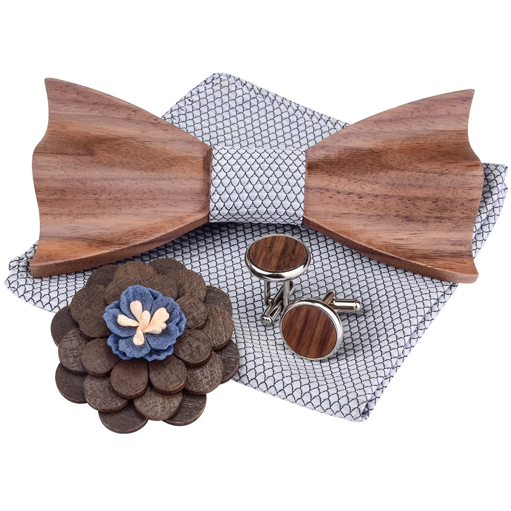 Клетчатый Регулируемый 3D деревянный галстук-бабочка шелковый платок запонки