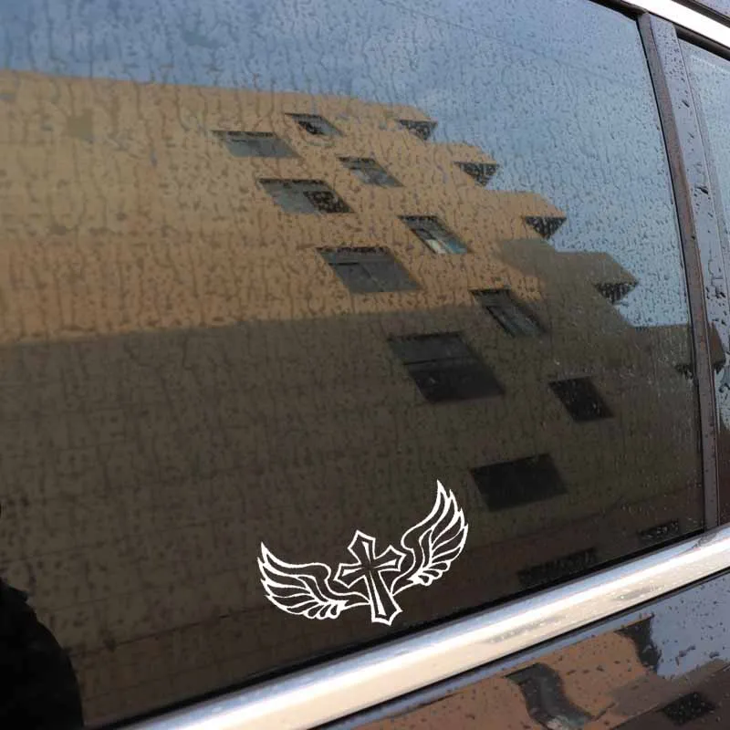 Volkrays Personality Car Sticker Cross Wings Christian Faith Accessories Reflective Sunscreen Vinyl Decal Black/Silver 7cm*14cm |