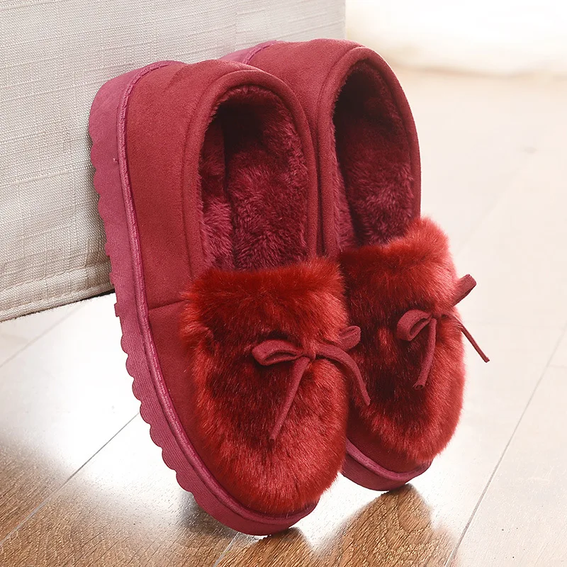 

Winter Women Cotton Slippers New Fashion Home Shoes Woman Slip on Peas Slippers Thick-bottom Warm Outdoor Furry Slippers Women