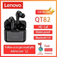 original lenovo qt82 wireless bluetooth headset v5 0 touch headset earbuds stereo hd call with 400mah battery ipx5 waterproof