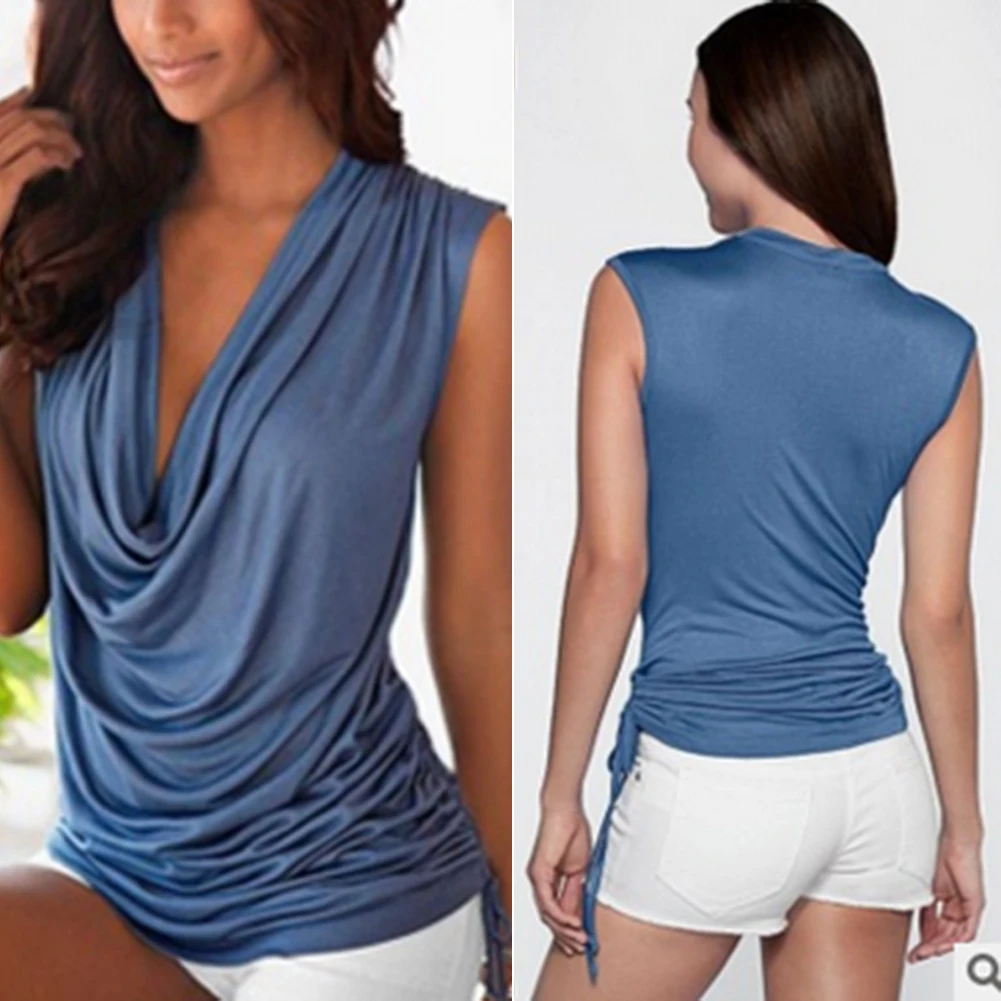 Женская свободная майка без рукавов Летняя Сексуальная Блузка с воротником