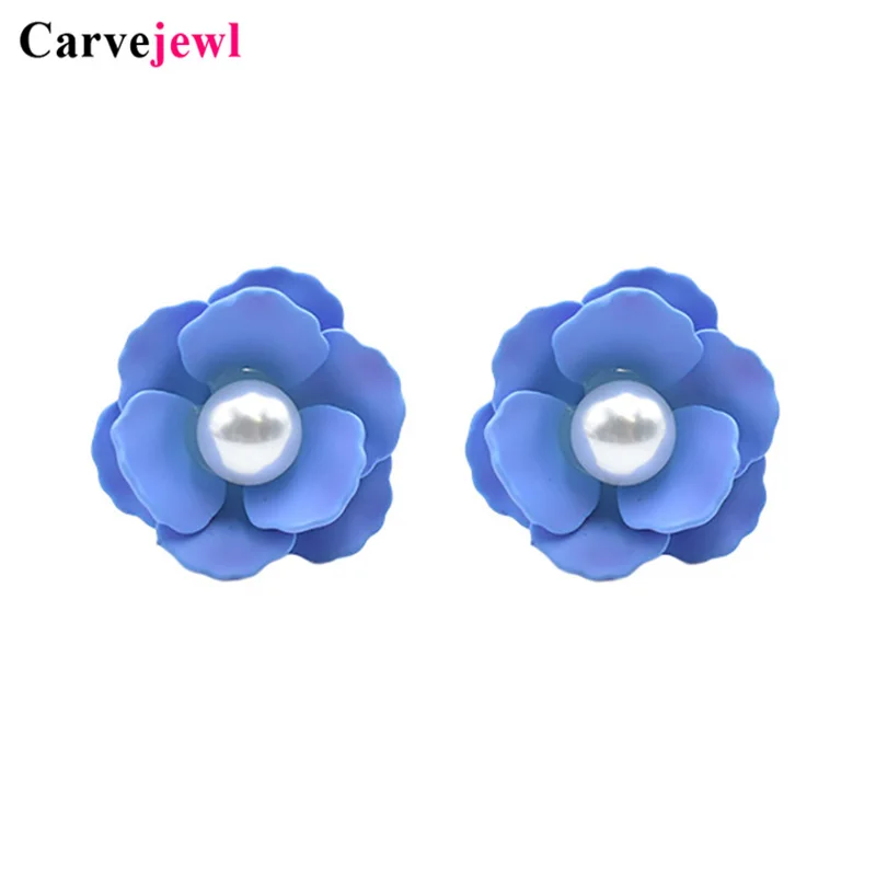 

Carvejewl Korean fashion flower stud earrings colorful rubber coating girl earrings for women jewelry simulated pearl earrings