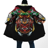 newest winter mens hooded cloak samurai ghost mask tattoo 3d printing fleece windbreaker unisex casual warm hooded cloak