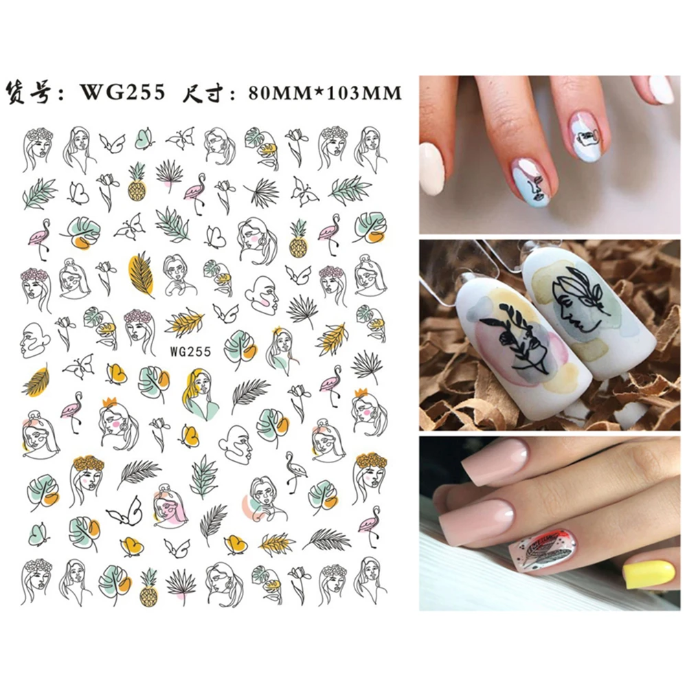 

Newest WG-253 Abstract woman beauty 3d nail art sticker nail decal stamping export japan designs rhinestones decorations