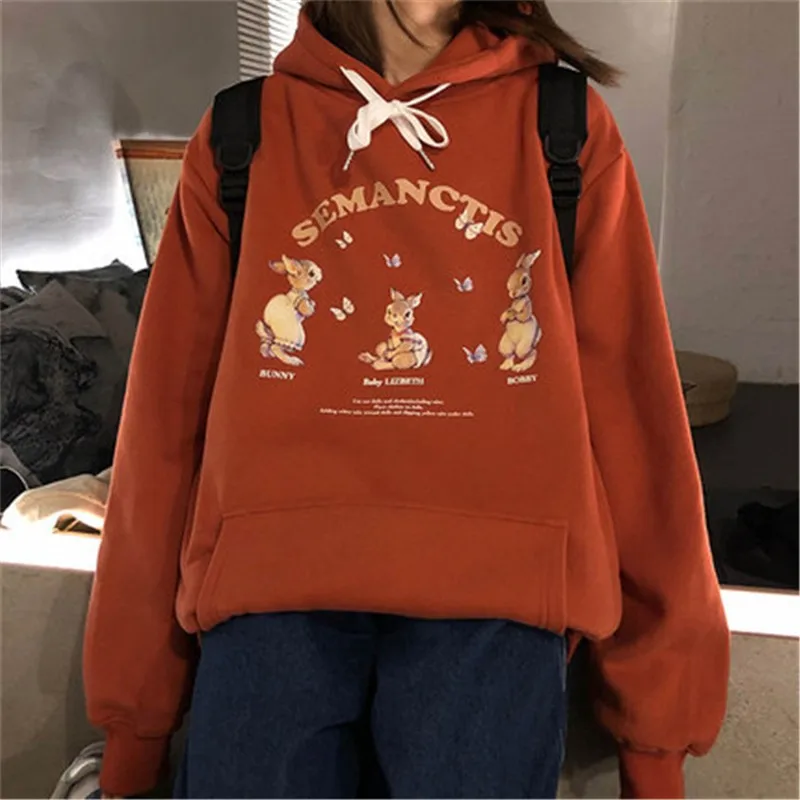 Harajuku Oversized Autumn Winter Printed Women Sweetshirts Hoodie Korean Style Loose Long Sleeve Retro Clothes Hooded Sweatshirt