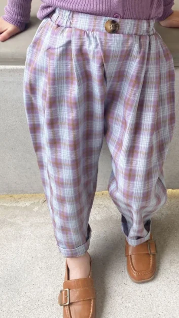 

Girls Autumn Casual Purple Plaid Trousers Cotton Soft Comfortable All-match Pants