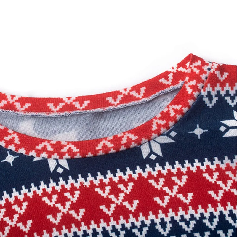 

New Women's Christmas Color Printing Casual And Comfortable Top Cotton Patchwork O-Neck T-shirt Long-Sleeved Sweater